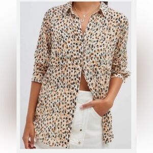 Anthropologie Pilcro Romy Relaxed Button Down Orange Black Animal print Sz Small